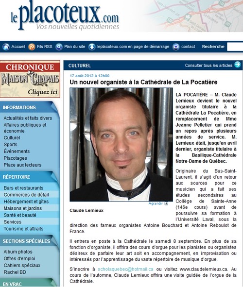 17 Aout 2012 - Un nouvel organiste  la Cathdrale de La Pocatire